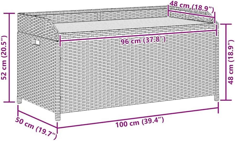 Storage Bench Grey and Brown Synthetic Poly Rattan Patio Bench for Outdoor Porch Seating with 2-Person Capacity and Gas Spring Lid for Easy Access