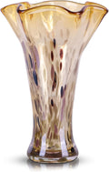 9.0"H Amber Glass Vases for Flowers, Unique Hand Blown Glass Vase Amber Gold Home Decor, Wide Mouth Colorful Flower Vase Centerpieces, For Living Room Table Bookshelf, Bathroom Office Shelf Decorative