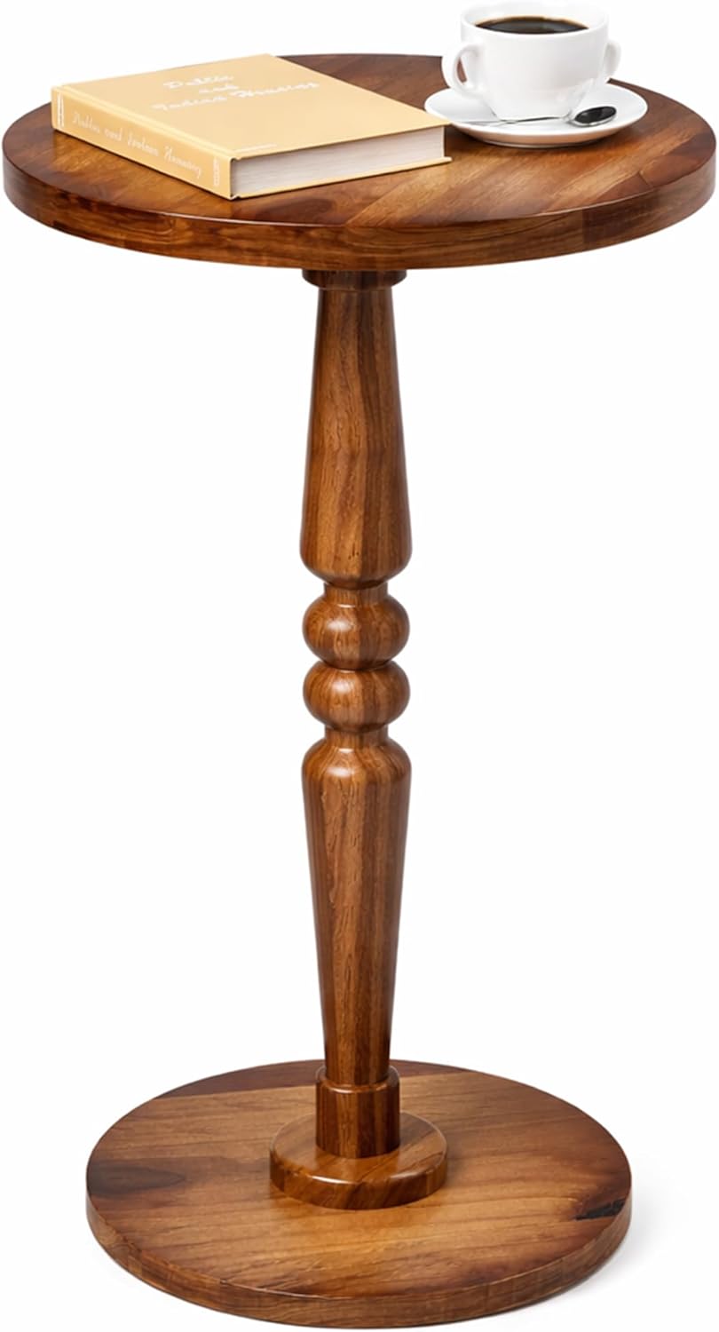 Small Wooden Round Side Table - Accent Nightstand Pedestal Table for Living Room, Bedroom - Compact Coffee Table, Tea Table, Drink Table, End Table for Small Spaces, Corners, Office