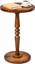 Small Wooden Round Side Table - Accent Nightstand Pedestal Table for Living Room, Bedroom - Compact Coffee Table, Tea Table, Drink Table, End Table for Small Spaces, Corners, Office
