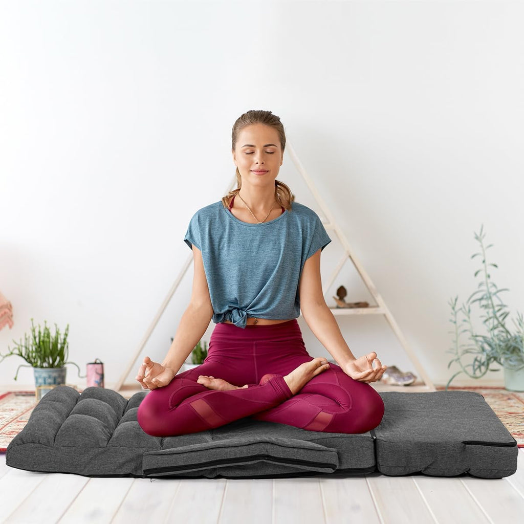 Floor Gaming Chair, 6 Position Adjustable Indoor Chaise Lounge Chair for Teens Adults, Padded Folding Meditation Sofa Chair with Armrests and Pillow Comfy Chair for Teens, Adults, Pets - Black