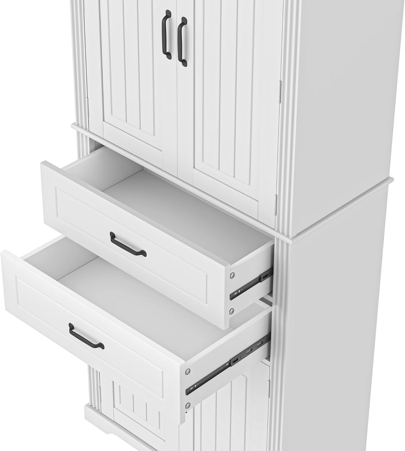 73 Inch Bathroom Storage Cabinet with Door Shelves, White | White MDF, bathroom kitchen or dining room, door shelves, adjustable shelf, lower compartments, anti-tip devices, 72.5 in H