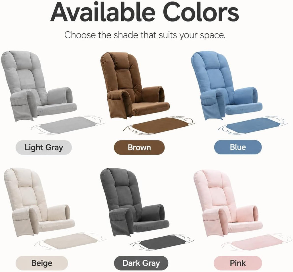 Glider Rocker Replacement Cushions Set with Storage Pockets, 5 PCS Rocking Chair Cushion Set with Backrest, Seat Cushion, Arm Pads and Ottoman Pad for Nursery, Living Room,Brown