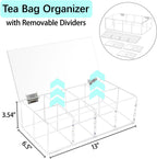 Tea Bag Organizer, Acrylic Tea Bag Holder, Clear Tea Packet Storage Box with Lid, Home Decor