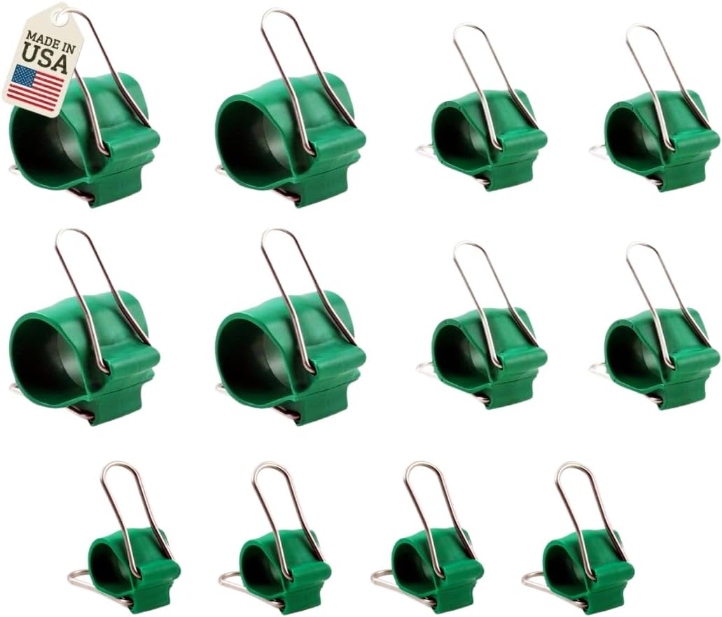 Reusable Garden & Cable Clips – Indoor/Outdoor Clamp Holders for Plants, Cords, Wires, String Lights, Trellis & Décor, Multi-Size 12 Green Pack (4 Small, 4 Medium, 4 Large)