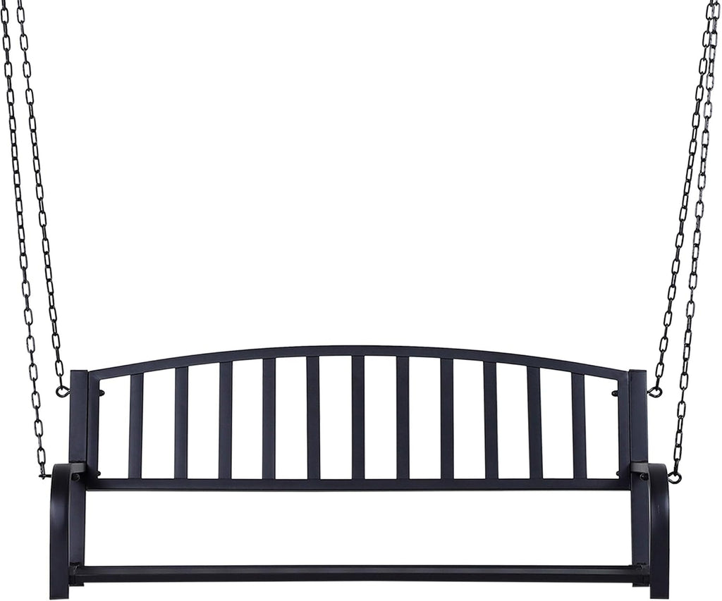 2-Person Powder-Coated Steel Swing Bench for Porch, Backyard, Deck with 528lb Capacity, Slatted Seat, Black