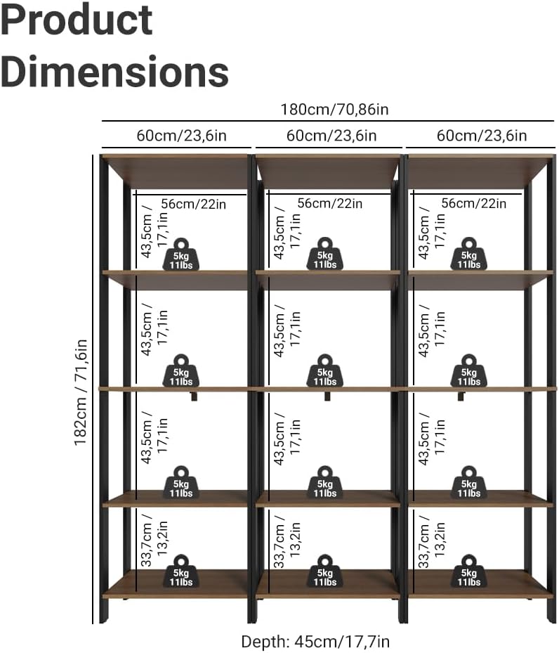 Madesa Kitchen Pantry Storage Rack with 15 Open Shelves 70" L Multiuse Modular Cabinet for Kitchen Organization (Black/Brown)