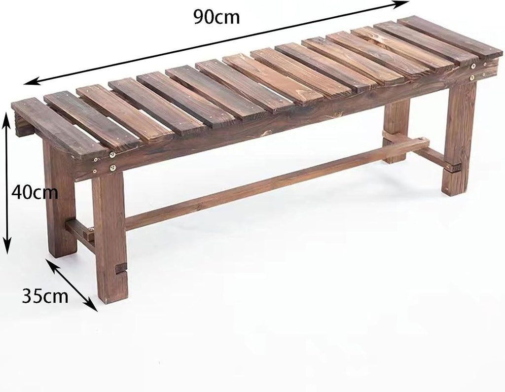 DRemdo Wooden Garden Benches, Tree Benches, 35"，47"，59" Double Wooden Benches, Brown Wooden Benches, Wooden Tables with Flat Noodles seat(90 * 40 * 35cm)