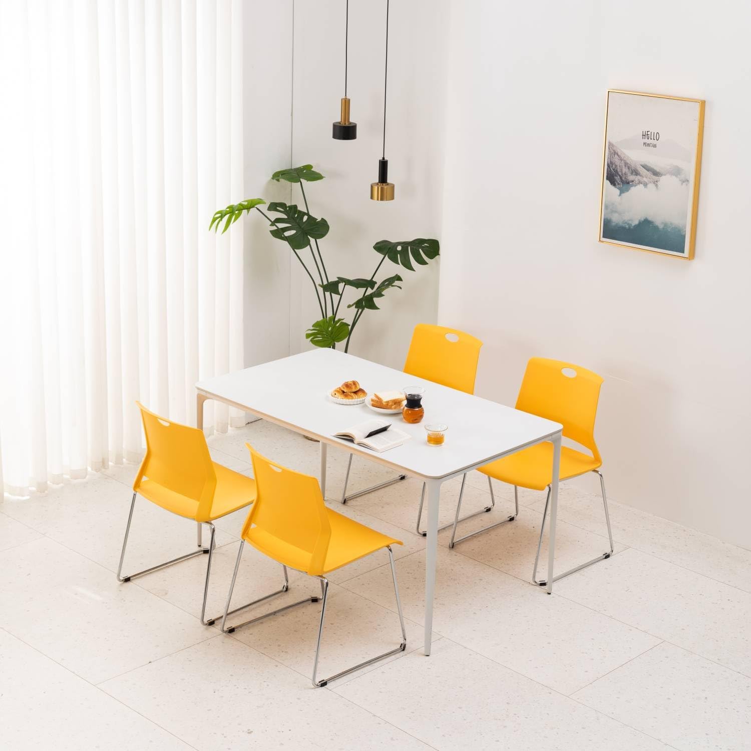 Waiting Room Pack of 4 Plastic Chairs for Office Guest & Reception, Stacking for Meeting Room, Office Lobby, Yellow
