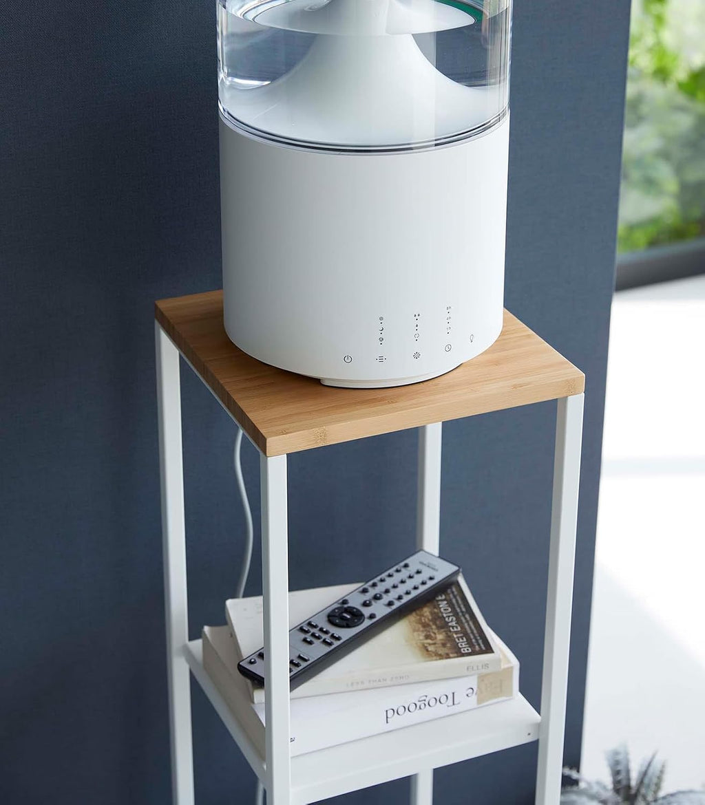 YAMAZAKI Home Tower Two-Tier Display & Corner Storage Shelf, Entryway Or Bedside Console Table for Humidifiers Or Plants, 31.5" - Steel + Wood
