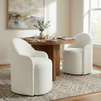 KISLOT Upholstered Dining Chairs with Casters, No Assembly Modern Dining Room Chairs Accent Vanity Chair with 5 Wheels & Round Backrest for Bedroom, Living Room, Dressing, Linen Fabric, Set of 4
