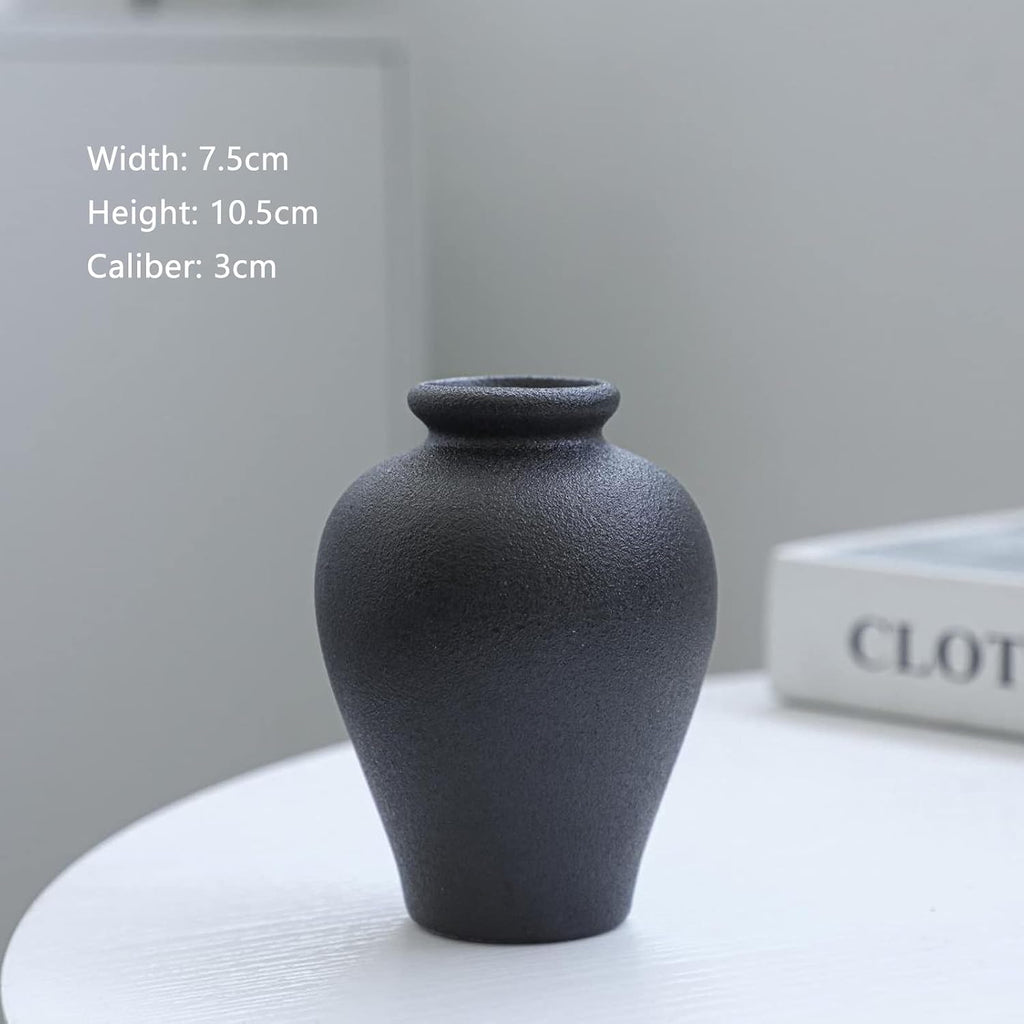 Black Ceramic Vase Set of 5 - Small Bud Vases for Flowers, Mini Decorative Vases for Rustic Weddings & Home Decor | Assorted Floral Arrangement Centerpieces for Table, Cabinet, Living Room & Entryway