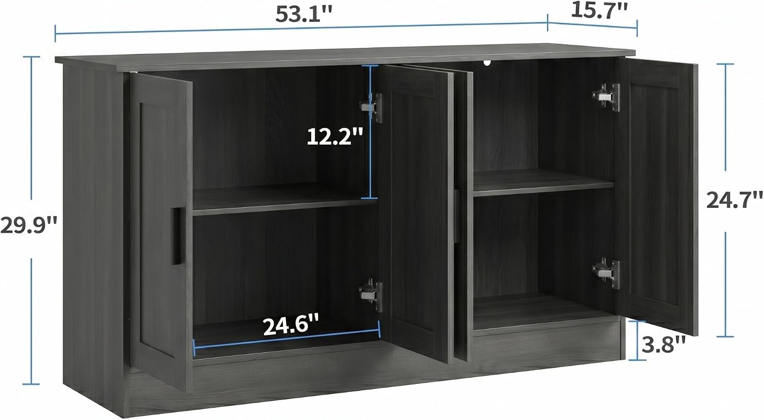 Anystyle 53" Dark Grey Buffet Cabinet with Storage