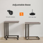 Sweetcrispy C Tables Counch that Slide Under, Bed Side Table Tray Sofa Portable Rolling with Wheels Metal Frame Adjustable Feet, Wood Stand for Living Room Entryway Small Space Bedroom, Grey