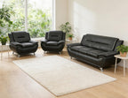 3 Piece Living Room Furniture Set, Contemporary Sectional Sofa Couches, Black Leather Sofa Set with Metal Feet, Faux Leather Modern Couch & 2 Chairs for Living Room/Office/Club, 3+1+1, Black#2
