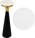 JONATHAN Y Oliver Black/Gold Metal Drink Table with White Marble Top, 8" Small Round Pedestal Side Table for Living Room, Modern Martini Cocktail Accent Stand for Small Spaces, 22.25" H END1009B
