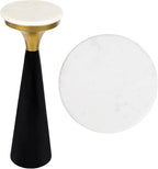 JONATHAN Y Oliver Black/Gold Metal Drink Table with White Marble Top, 8" Small Round Pedestal Side Table for Living Room, Modern Martini Cocktail Accent Stand for Small Spaces, 22.25" H END1009B