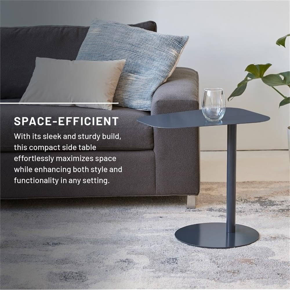 Pemberly Row Modern Metal End Table, 20 in H x 19.75 in W, C-Shaped Space-Saving Design, Durable Steel Construction, Powder Coat Blue Finish, Compact Side Table for Living Room, Bedroom, or Small