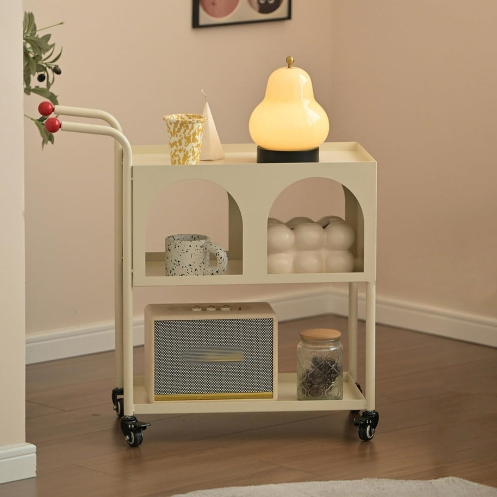 Movable Storage Shelf Metal Storage Cart with Handle - Practical Sofa Side Table with Shelf Mobile End Table for Living Room