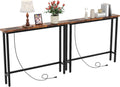 VINGLI 79" Console Table with Power Outlet, 5.9" Narrow Sofa Table Set of 2, Entryway Table with Charging Station & 4.9 Ft Extension Cord & Adjustable Feet, for Living Room, Hallway, Rustic Brown