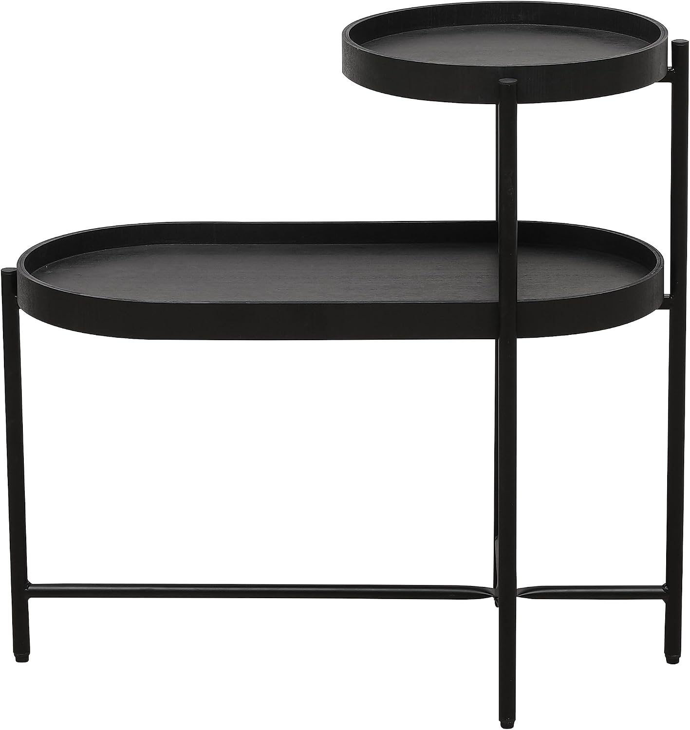 2-Tier Side Table with Storage, Black End Table Sofa Table for Living Room & Bedroom - Sturdy X-Shape Metal Frame and Wooden Tray, Easy to Assemble Modern Accent Table for Office, Apartment