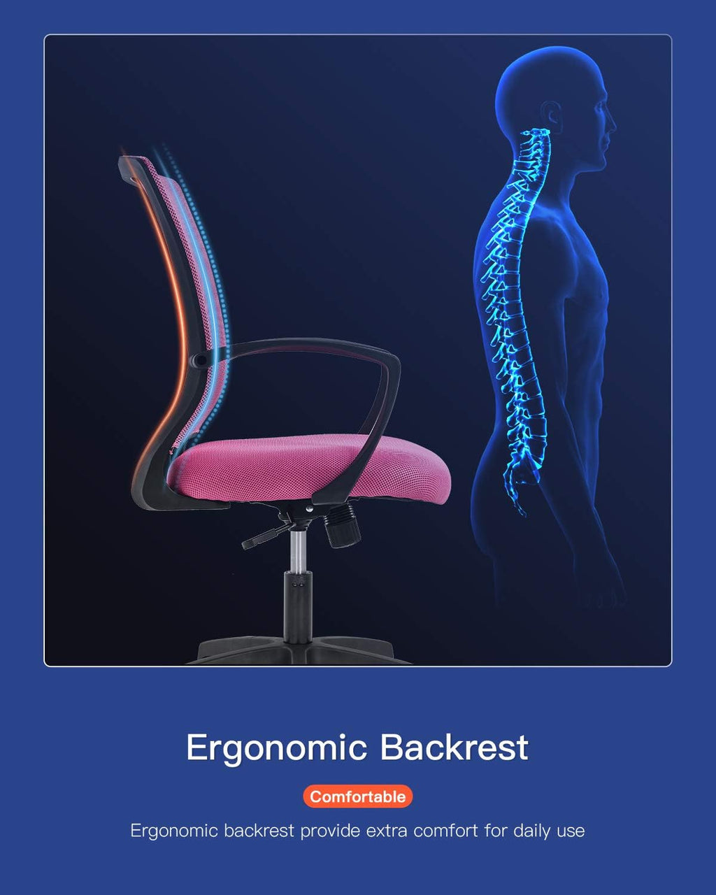 Home Office Chair Computer Ergonomic Chair Mesh Mid Back with Wheels Lumbar Support Armrest and Adjustable Executive for Men&Women