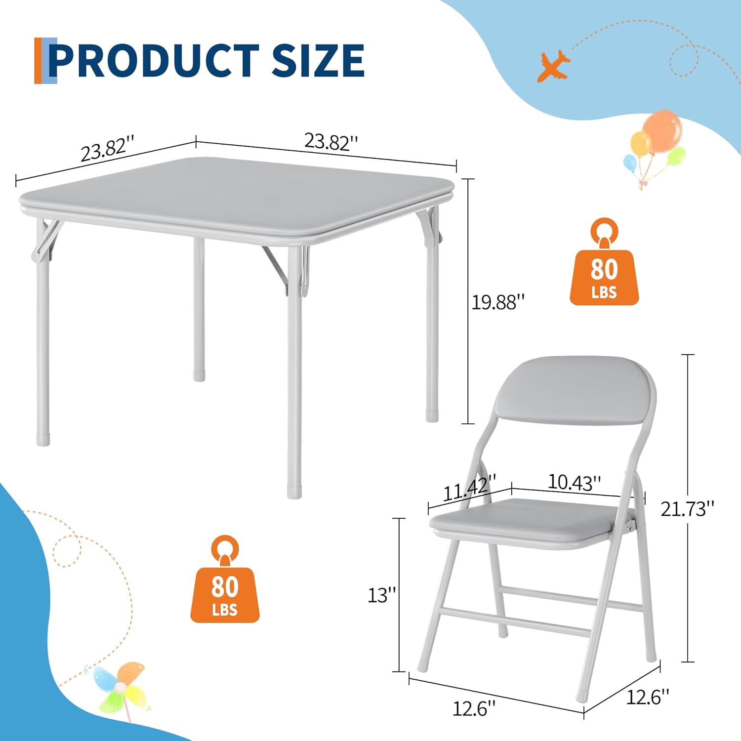5 Piece Set Folding Card Table and Chairs, Portable Foldable Table with 2 PU Padded Chairs, Lightweight Dining Set for Indoor Outdoor, Camping, Parties, RV