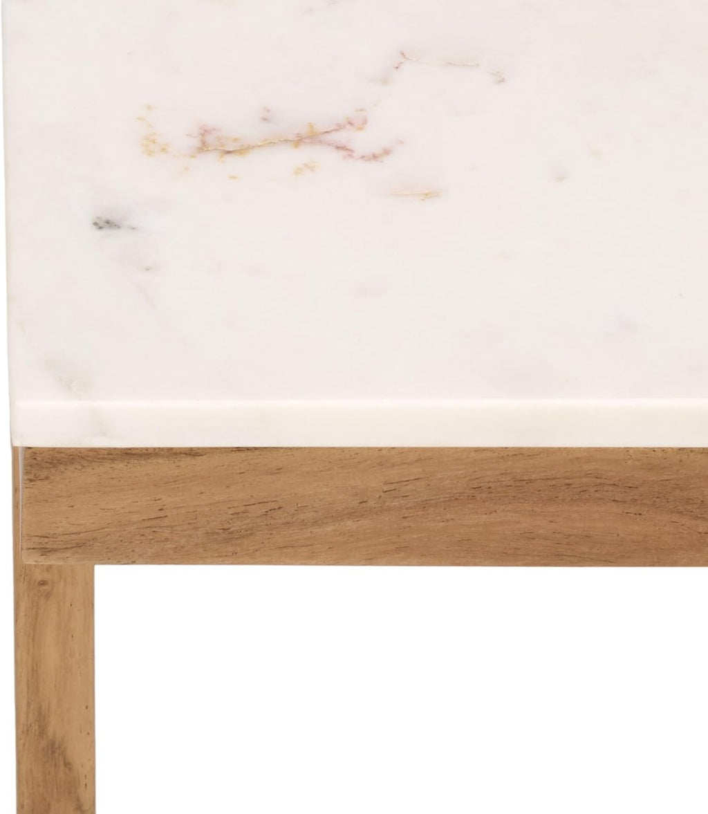 SAFAVIEH Furniture - Zinaida Accent Table - White & Natural - Marble Top Solid Wood C Table - Modern Side Table - Fully Assembled - Ideal for Living Room, Bedroom, 14" W x 17" D x 22.5" H (ACC3757A)