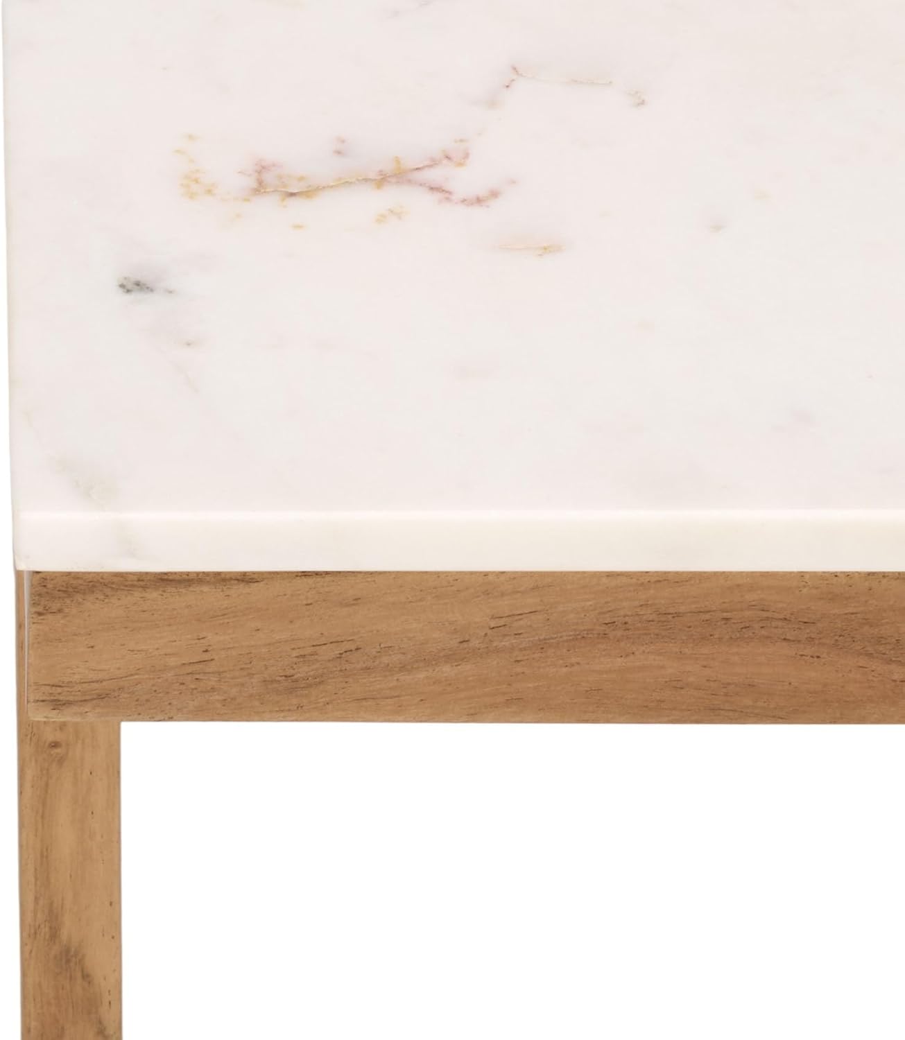 SAFAVIEH Furniture - Zinaida Accent Table - White & Natural - Marble Top Solid Wood C Table - Modern Side Table - Fully Assembled - Ideal for Living Room, Bedroom, 14" W x 17" D x 22.5" H (ACC3757A)