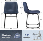 Dining Chairs Set of 2, 18 Inch Faux Leather Kitchen Chairs with Back, Modern Armless Dining Room Chair with Metal Legs for Home Bistro Coffee Shops (Blue)