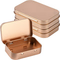 Hotop Metal Rectangular Empty Hinged Tins 3.75 x 2.45 x 0.8 Inch Box Containers with Lids Mini Portable Box Small Storage Kit, Home Organizer(Rose Gold,3 Pcs)