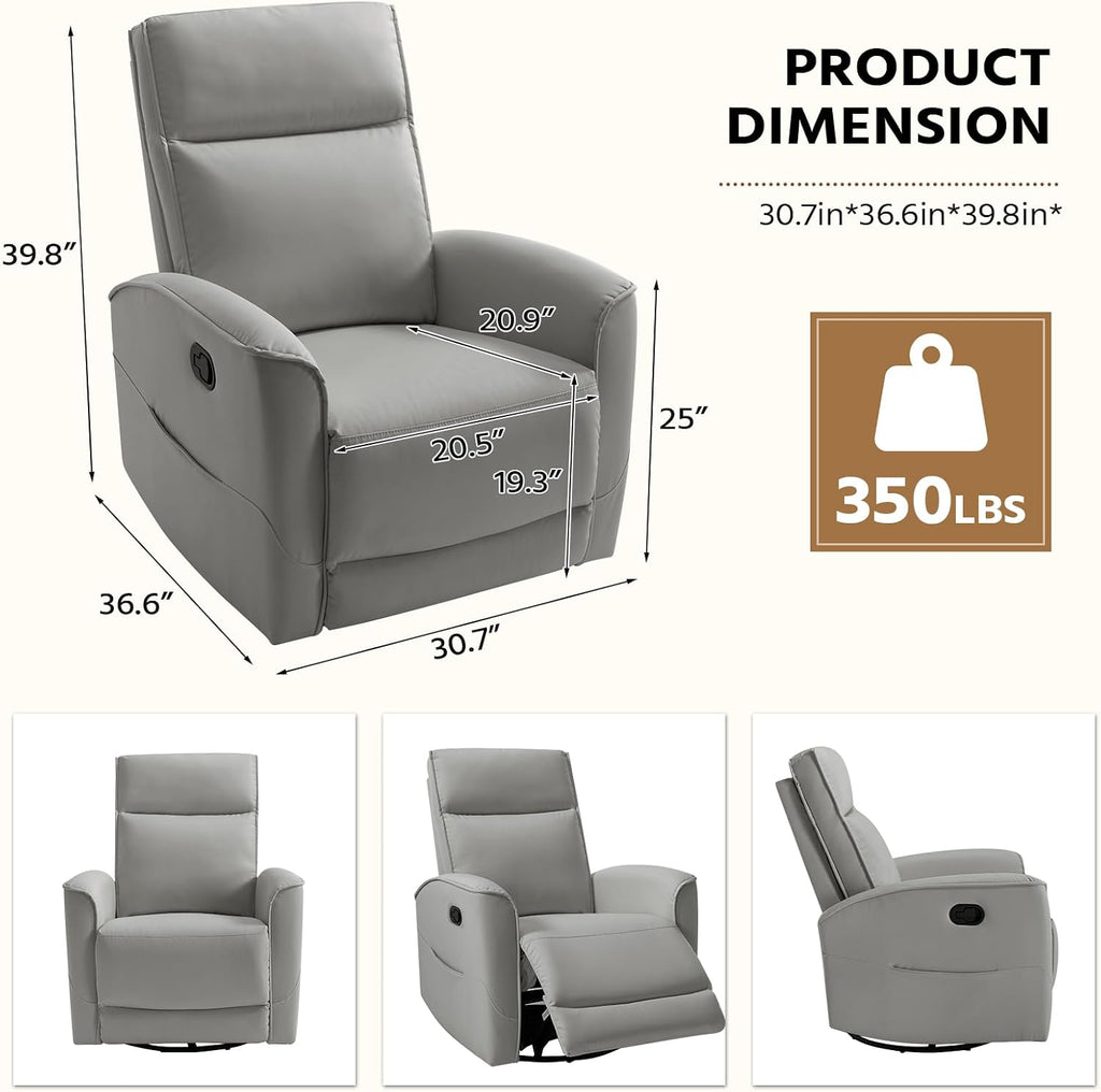 HAOMARKETS Swivel Rocker Recliner Chair Set of 2, Manual Faux Leather Glider Rocking Recliners for Adults, 360° Swivel Nursery Reclining Sofa with Storage Pocket