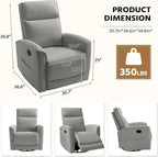 HAOMARKETS Swivel Rocker Recliner Chair Set of 2, Manual Faux Leather Glider Rocking Recliners for Adults, 360° Swivel Nursery Reclining Sofa with Storage Pocket