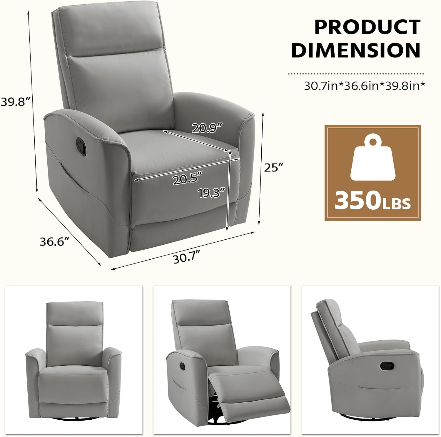HAOMARKETS Swivel Rocker Recliner Chair Set of 2, Manual Faux Leather Glider Rocking Recliners for Adults, 360° Swivel Nursery Reclining Sofa with Storage Pocket