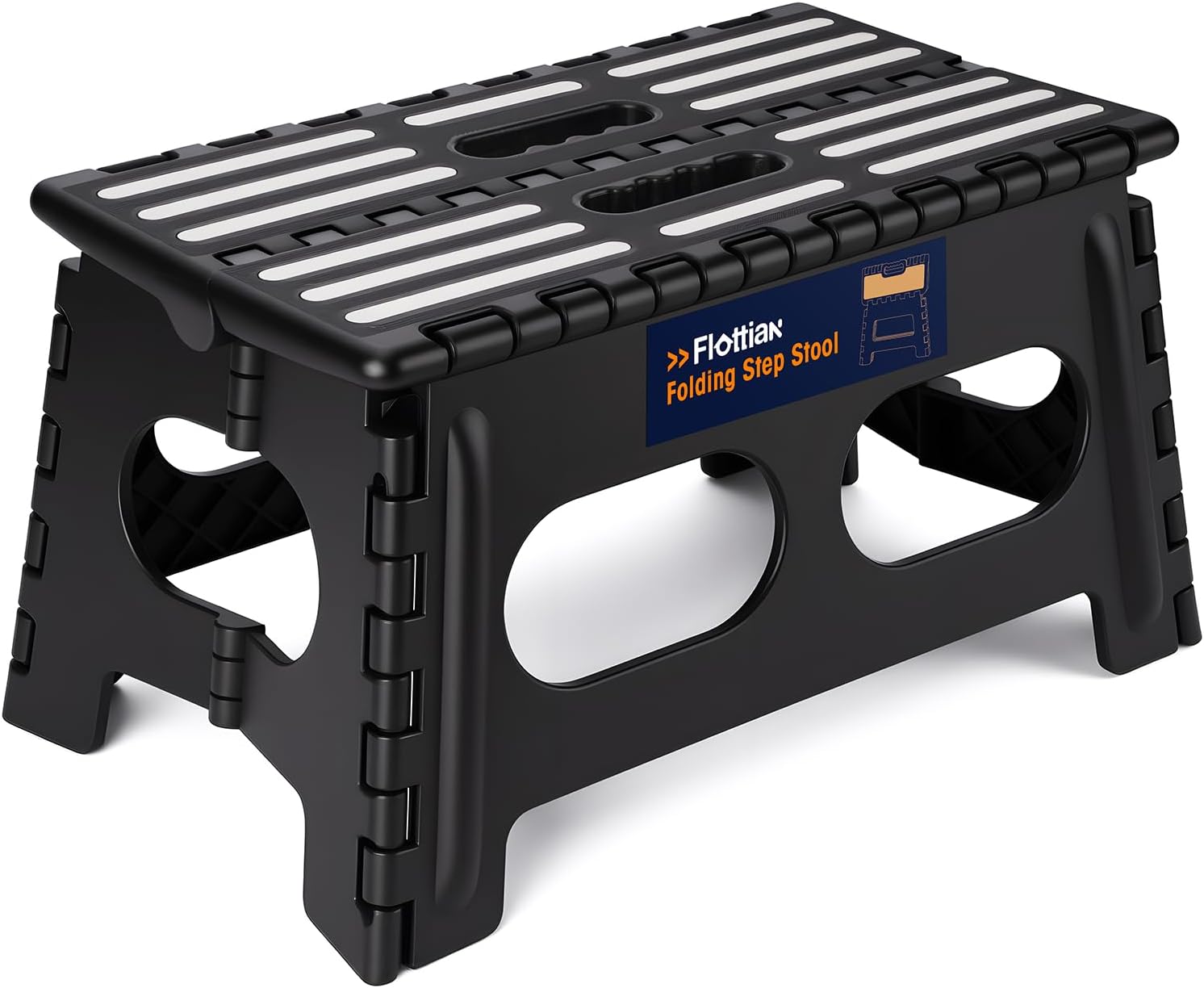 Flottian 9" Folding Step Stool for Adults and Kids 15-Inch Extra Wide Stool Holds Up to 300 lbs,Non-Slip Folding Stools with Handle,Compact Plastic Foldable Step Stool for Bathroom,Kitchen,ect,Black