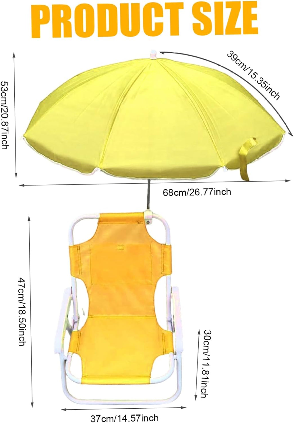 Kids Beach Chair with Umbrella Foldable & Detachable Beach Chair with Canopy, Lightweight and Sturdy Outdoor Seat for Camping, Travel, Lawn, Yellow