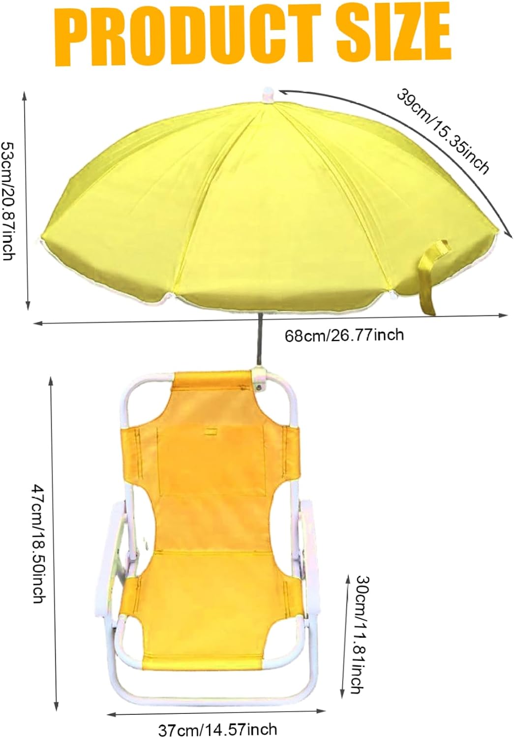 Kids Beach Chair with Umbrella Foldable & Detachable Beach Chair with Canopy, Lightweight and Sturdy Outdoor Seat for Camping, Travel, Lawn, Yellow
