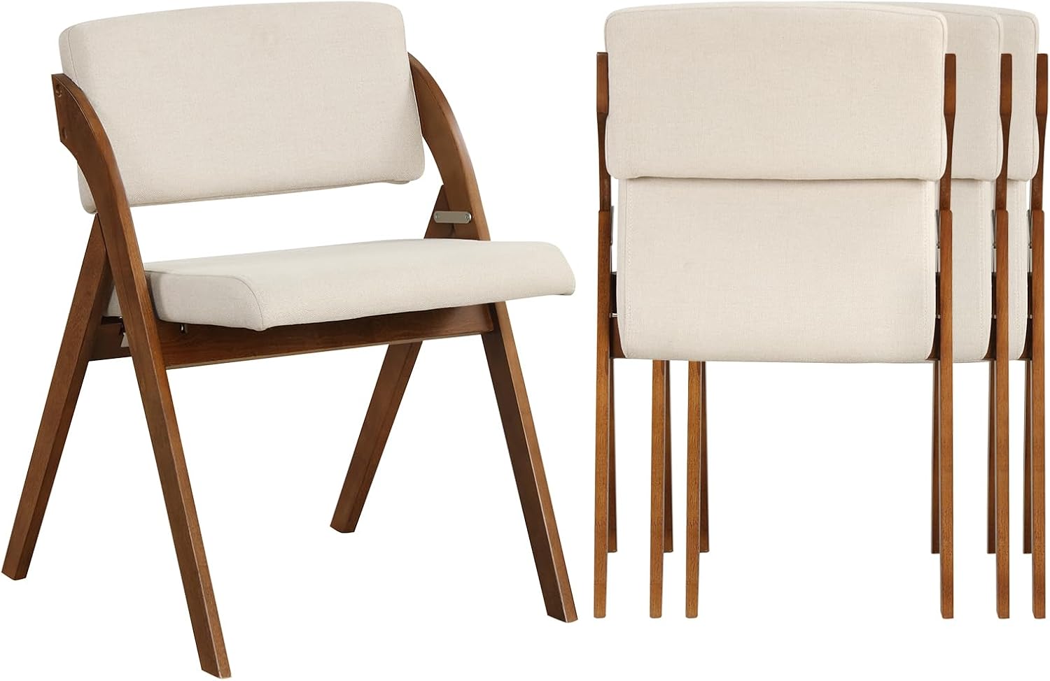 POWERSTONE Folding Chairs Set of 4 with Cushion, Modern Foldable Kitchen Dining Chairs with Rubber Wood Legs for Guests Home Office Wedding Party, No Assembly Walnut