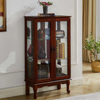 Anwick China Cabinet &Curio Cabinets with Glass Doors, Lighted Display Cabinet with Mirrored Back Panel, Tempered Glass and 3 Tiers Adjustable Shelves (Cherry)