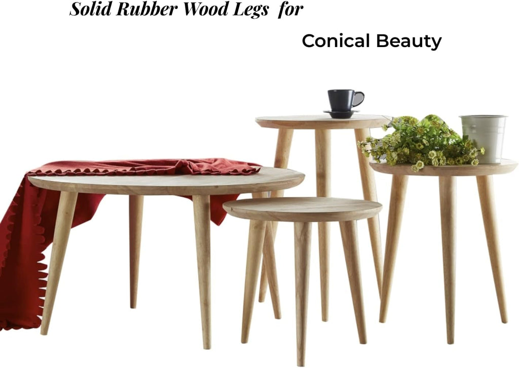WoodShine Side Table Small Round Solid Wood Sofa End Tables Accent Nesting Coffee Table Natural(H:14.37inch)