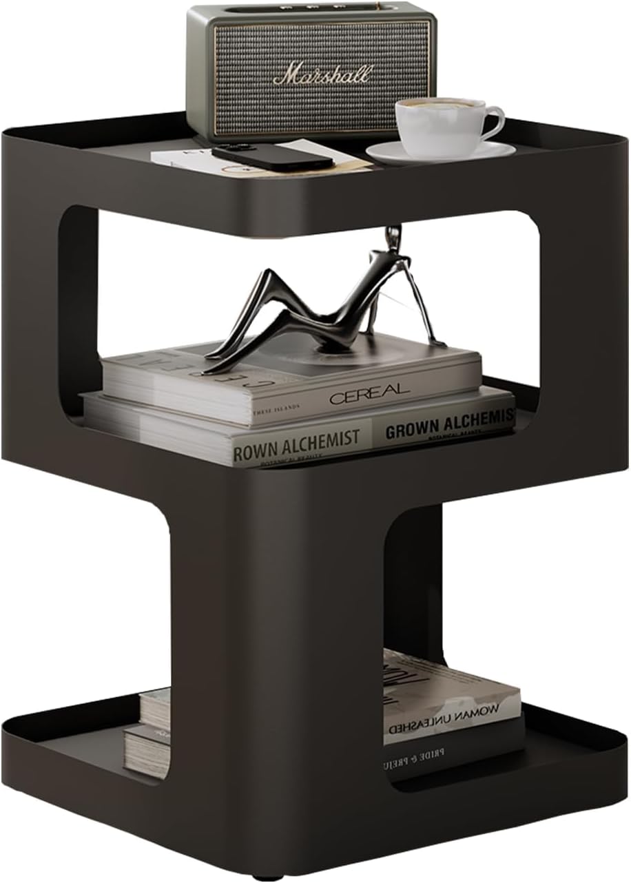 Modern Side Table, 2-Tier Small End Table for Living Room, Bedroom & Office, Matte Black Accent Table, No Assembly Needed, Durable Nightstand or Coffee Table