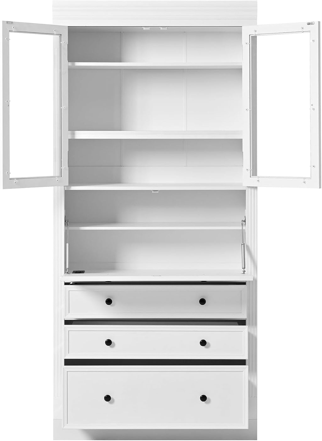 Merax 78'' Extra-Tall Kitchen Pantry Storage Cabinet, Freestanding Multifunctional Cupboard with 3 Drawers & 2 Adjustable Shelves & Power Outlet & Drop-Down Surface, for Dining and Living Room, White