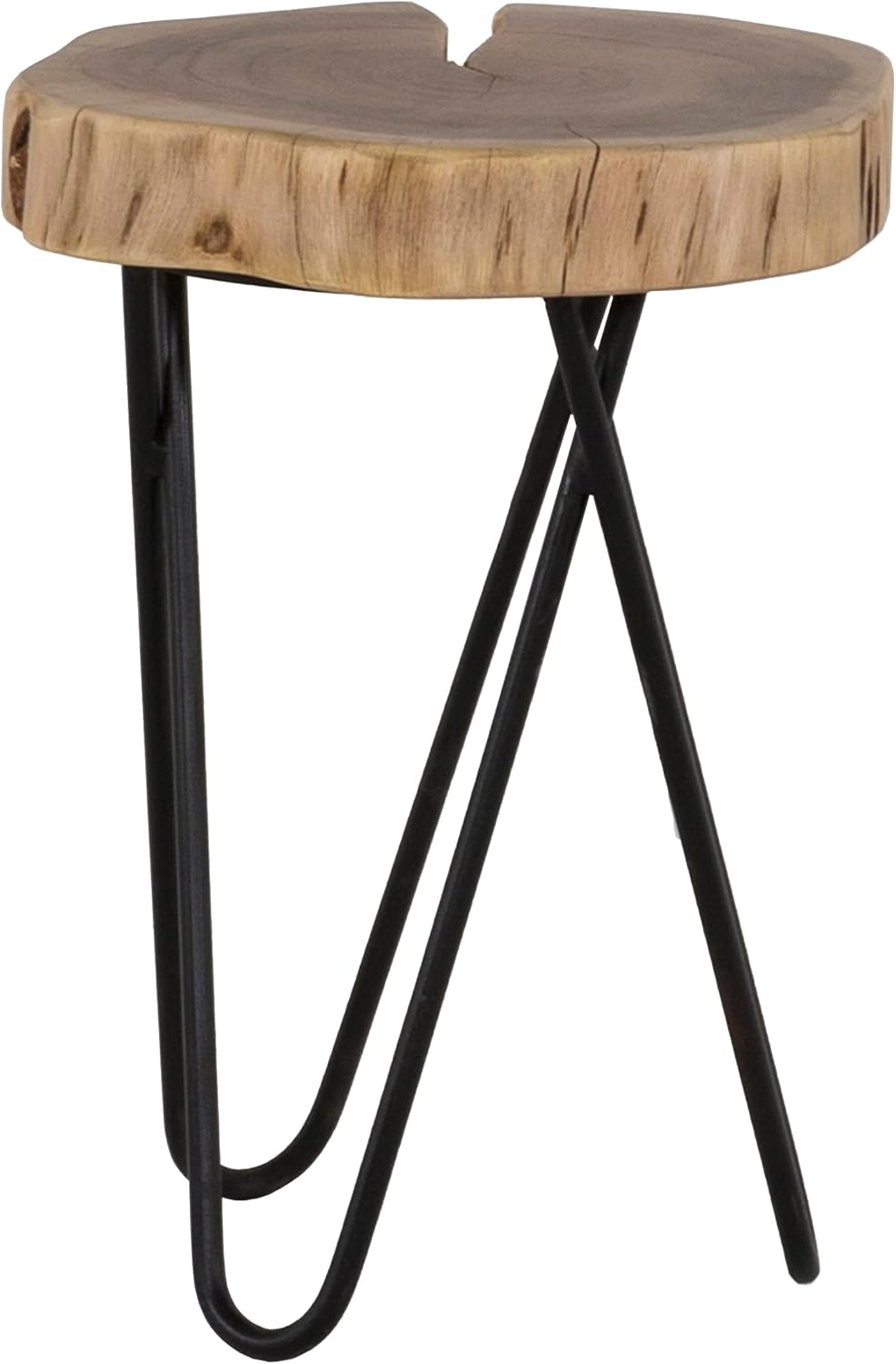 12" Wood End,Side Table, Living Room Accent Stool, Iron Legs, Home Décor, Brown,Black
