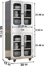68" Full-Assembled Stainless Steel Cabinet with 1 Drawer and Glass Doors, 6-Tier Rolling Kitchen Pantry Storage Cabinet with Wheels for Garage, Warehouse, Utility Room, Laundry Room, Restaurant, Cafe