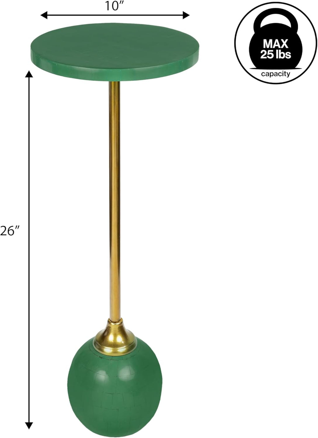 JONATHAN Y Evelyn Contemporary 26" Iron Round Drink Table, Martini Cocktail Accent for Small Spaces with Geometric Ball Base and Candlestick Leg, Green and Gold END1005C