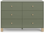 Storkcraft California 6-Drawer Double Dresser, Olive with Driftwood | GREENGUARD Gold Certified, Wood Dresser, Spacious Storage Organizer for Kids Bedroom, Safety Interlocking Drawer System