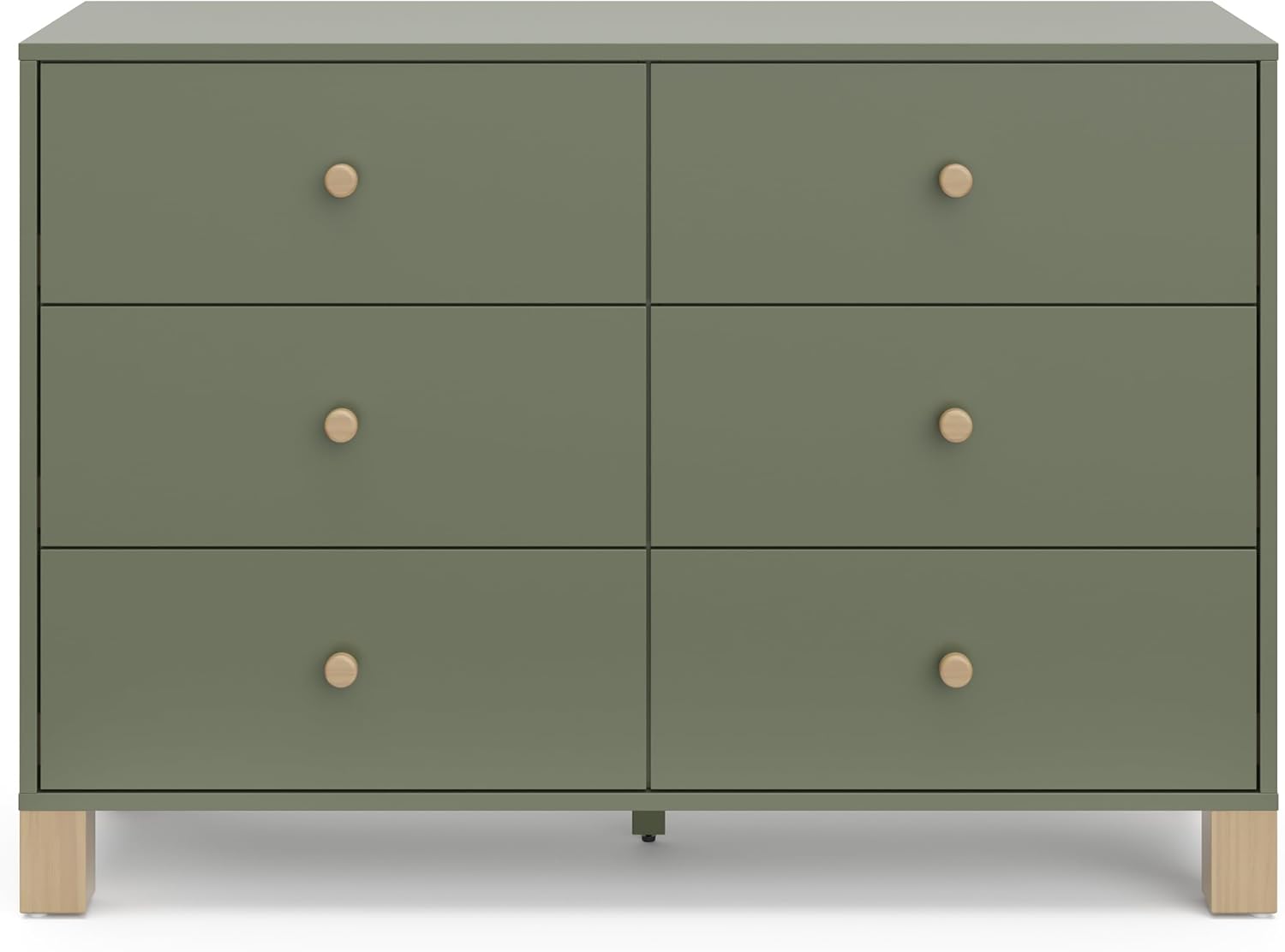 Storkcraft California 6-Drawer Double Dresser, Olive with Driftwood | GREENGUARD Gold Certified, Wood Dresser, Spacious Storage Organizer for Kids Bedroom, Safety Interlocking Drawer System