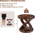 Round End Table 22 Inch with Solid Wood Veneer, Vintage Small Side Tables with Round Base, X-Design Accent Table Decor for Living Room/Small Space/Bedroom, Walnut