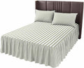 Ruffle Skirt Bedspread for King Size Bed Farmhouse Sage Green Stripe 3 Piece Bedding Cover with Pillow Sham,18In Drop Bedskirt Coverlet for Bedroom Dorm Modern Vertical Line