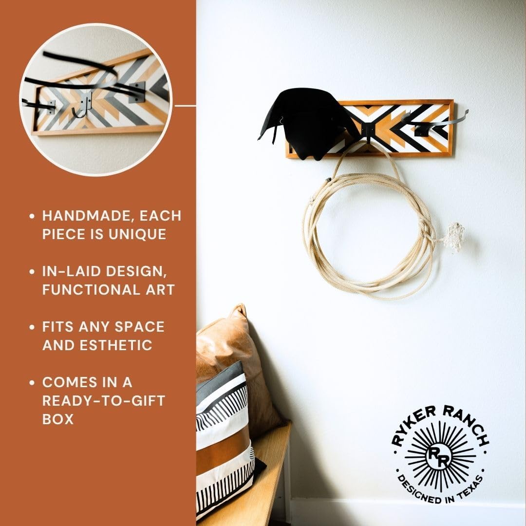 Ryker Ranch Cowboy Hat Rack for Wall | Western Hat Rack for Cowboy Hats | Wood and Metal Cowboy Hat Holder for Wall with Southwestern Style | Cowboy Hat Hanger for Western Decor